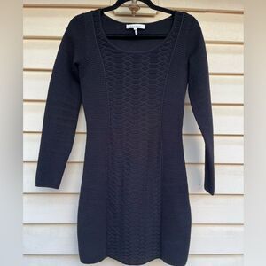 Sandro high end black knee length long sleeve knitted dress, front decor, size1